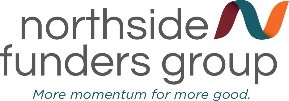 Northside Funders Group logo and tagline featuring a ribbon shape creating an N in maroon, teal, and orange and More momentum for more good tagline