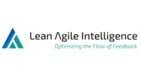 Lean Agile Intelligence logo featuring multiple triangles with blue and green palette and tag line of Optimizing the Flow of Feedback