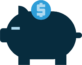 Planning for retirement Icon of a black pippy bank with a blue coin with a dollar sign on it