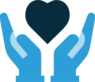 Two blue hands holding a dark blue heart to convey LGBTQ+ support