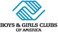 Boys and Girls Clubs of America Logo; graphic of two holding hands in blue above brand name in black