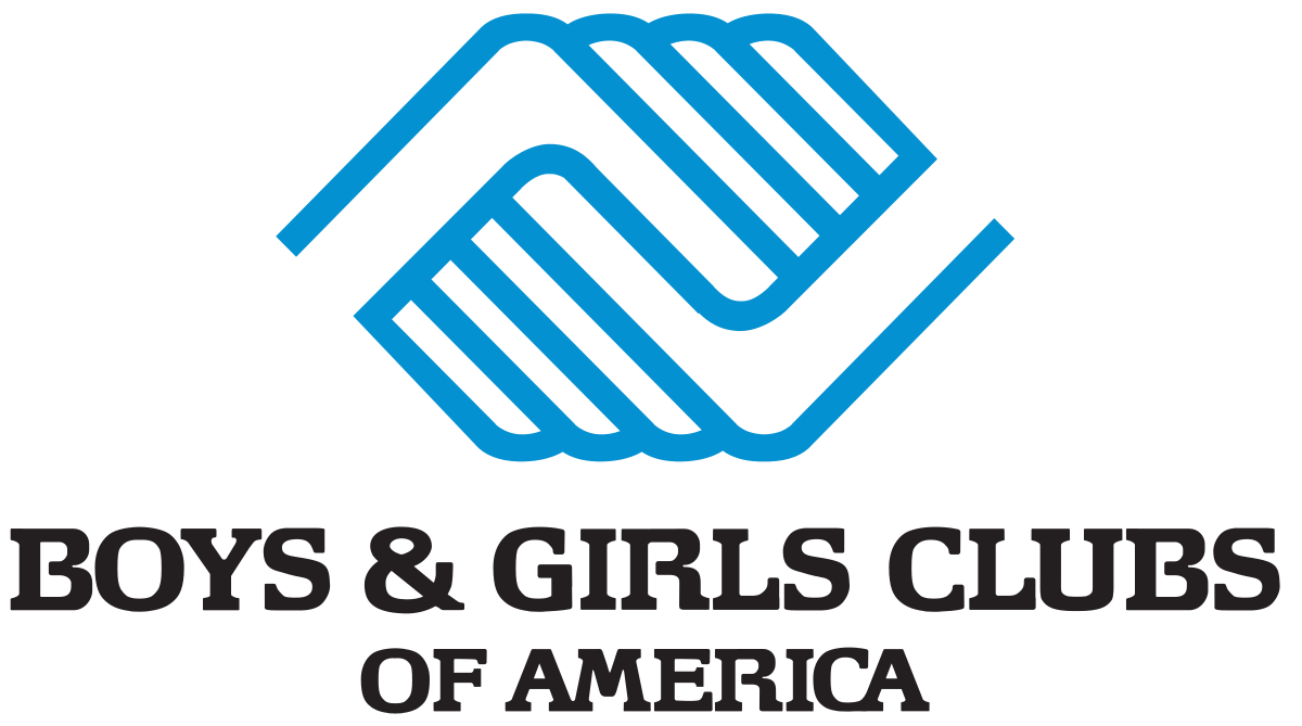 Boys and Girls Clubs of America Logo; graphic of two holding hands in blue above brand name in black