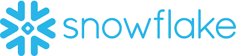 Snowflake logo featuring a blue snowflake icon with blue brand name to right