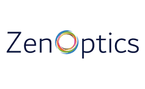 Zen Optics logo: black text with O in optics a colorful swirl