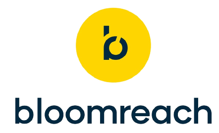 Bloomreach logo and brand mark featuring golden yellow circle with navy blue lowercase b with portions of the letter removed from the shape