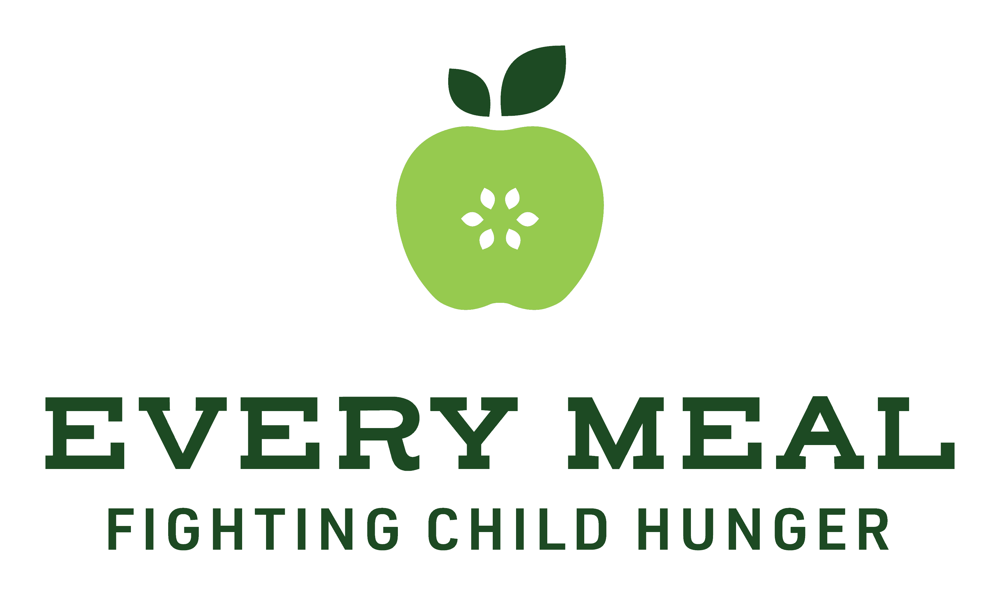 Logo graphic of a green apple with text Every Meal Fighting Child Hunger