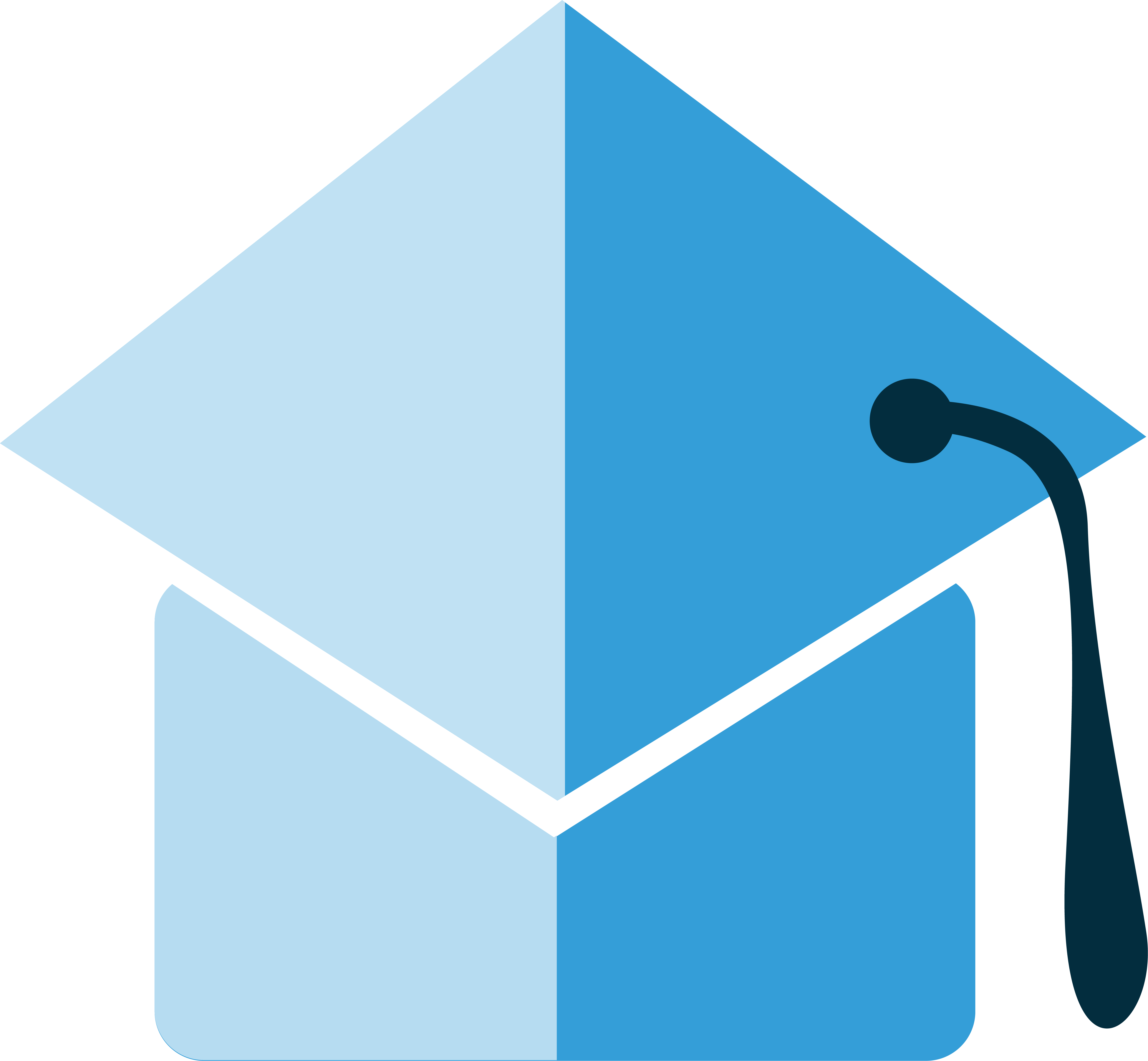Illustrated icon of graduation cap in blue color palette