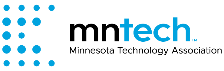 Logo for MNTech, Minnesota Technology Association with blue dots on the left forming a general shape of Minnesota and MNTech logo in black and blue with Minnesota Technology Association underneath