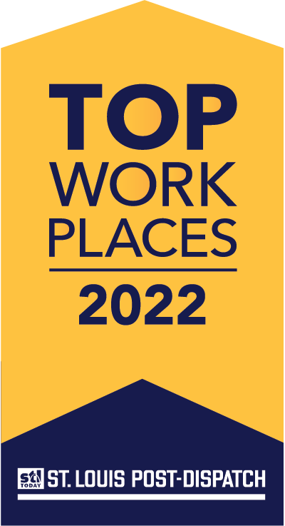 Badge for Top Work Places 2022 in the USA from topworkplaces.com and the St. Louis Post-Dispatch