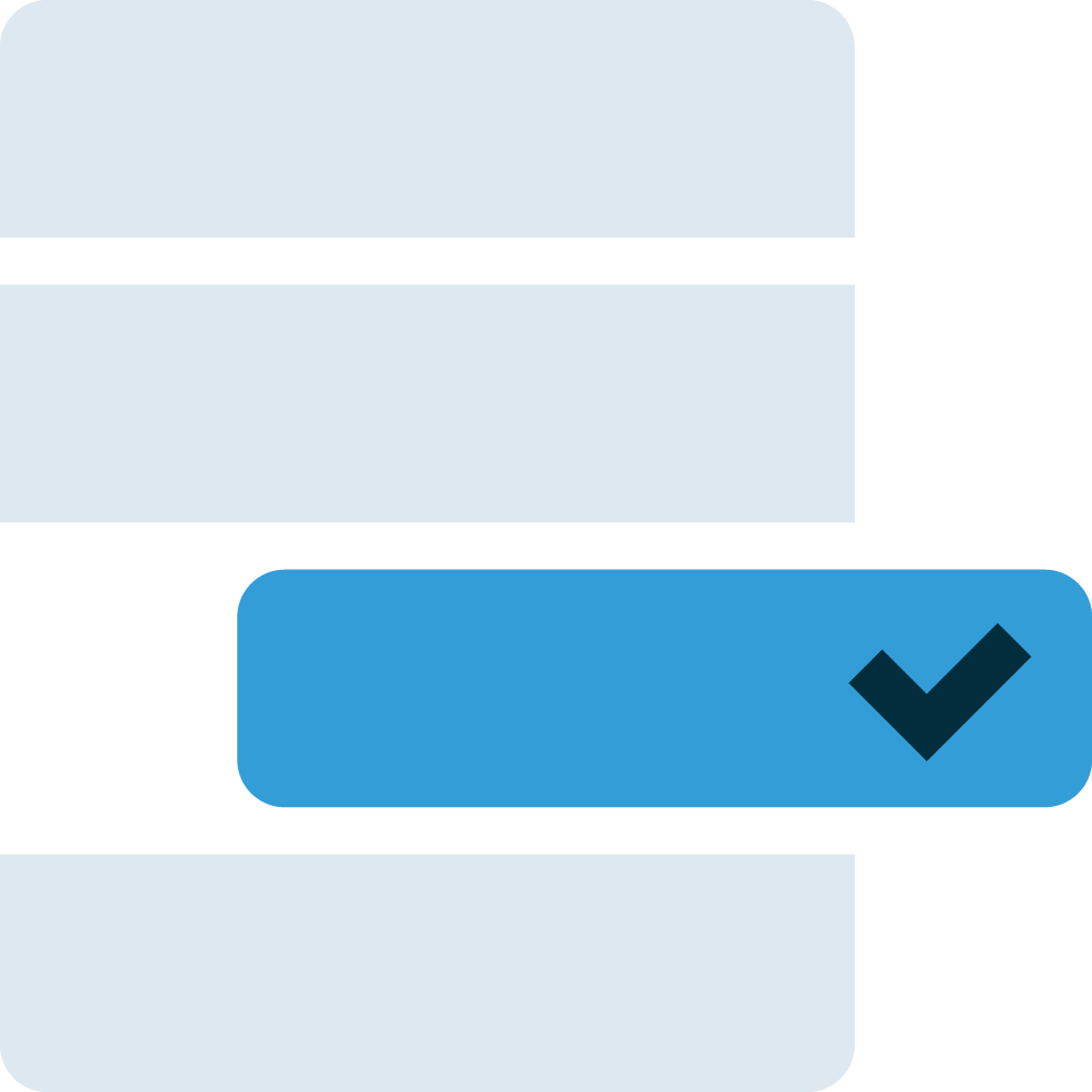 Illustration of four horizontal bars stacked with third aligned right containing a black checkmark