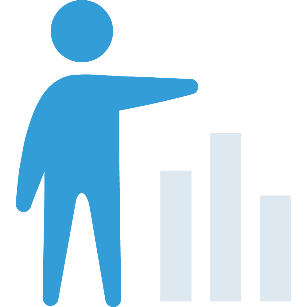 Illustration of a non-gendered person pointing to a simulated bar chart