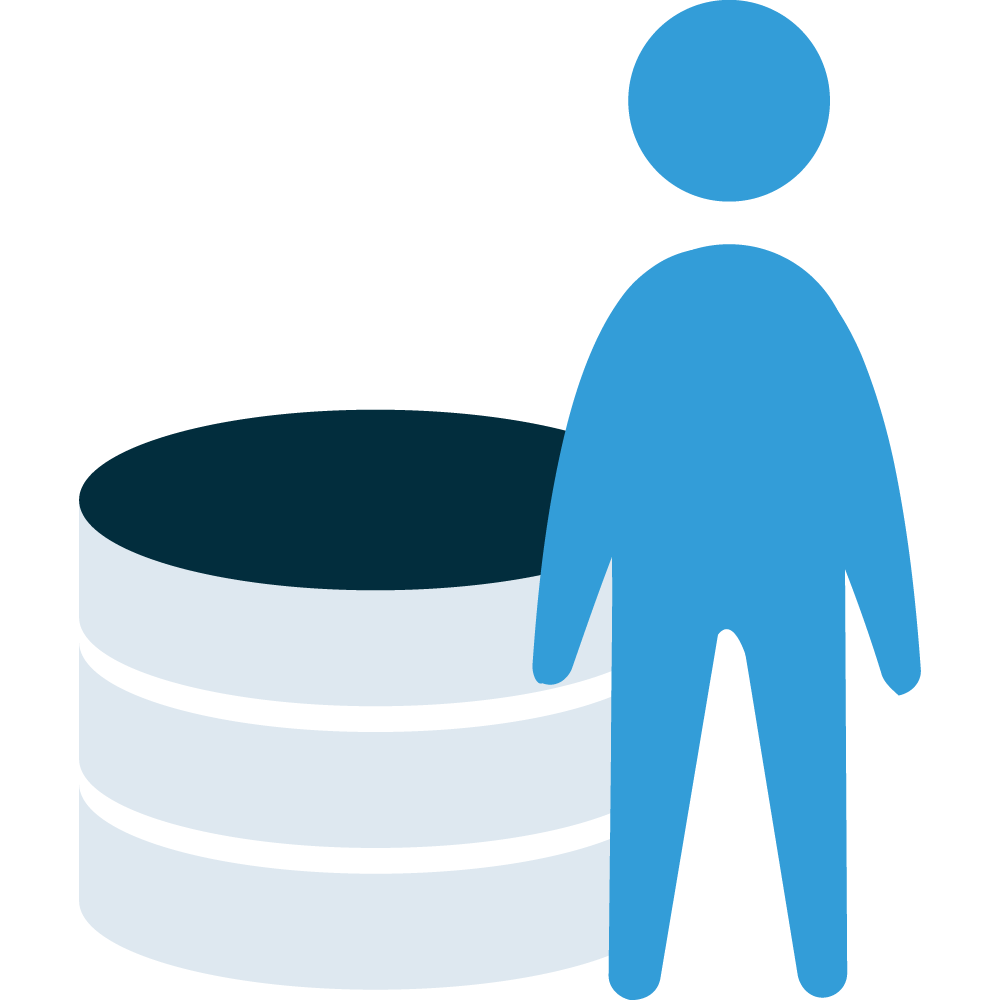 Illustration of a non-gendered person standing in front of a large database icon