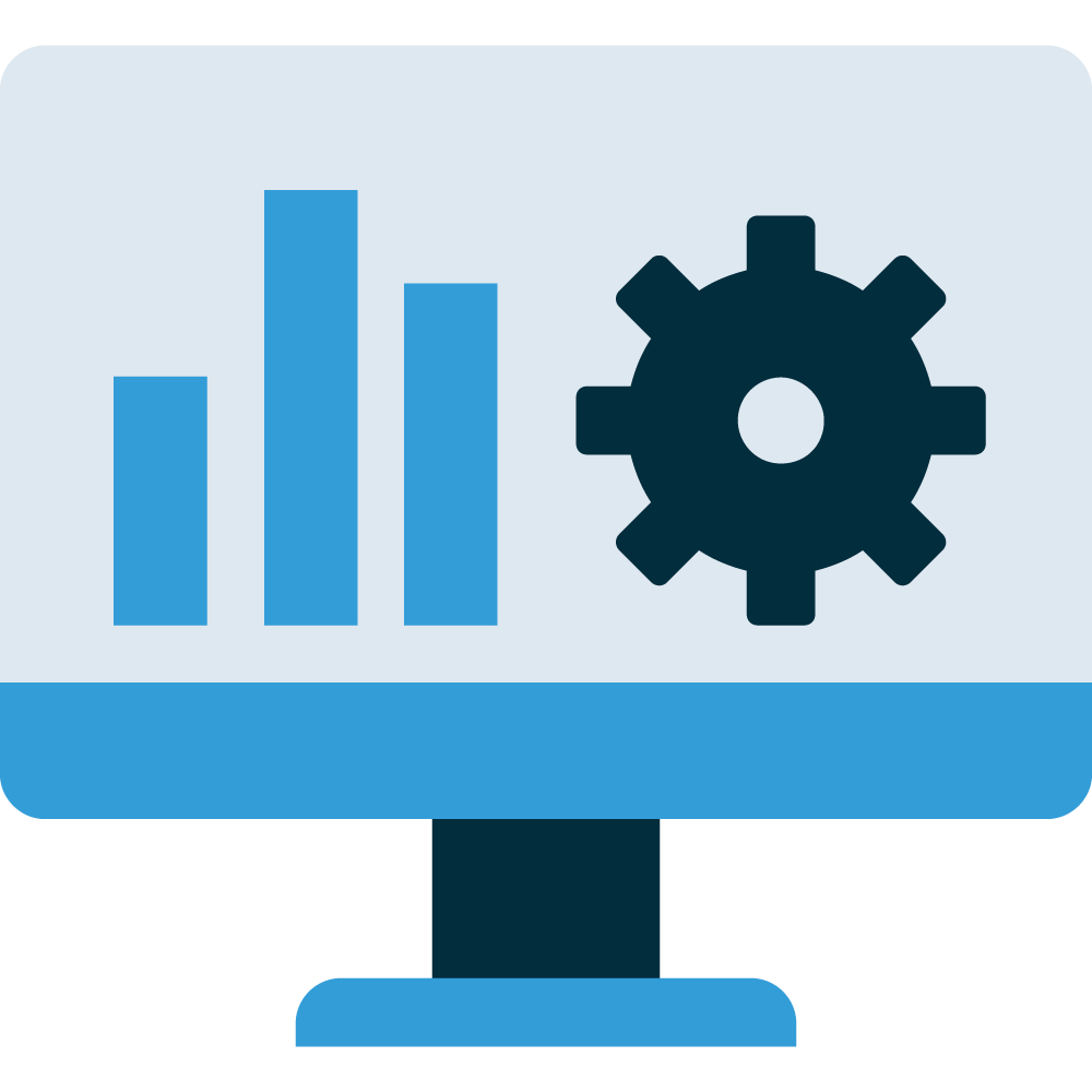 Illustration of a modern web browser displaying a simple bar chart and gear icon