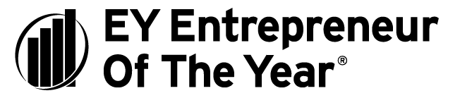 Horizontal EY Entrepreneur of the Year award logo in all black with a graphic of a four part bar chart with a circle around the bars