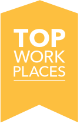 Top Work Places gold pennant with white text